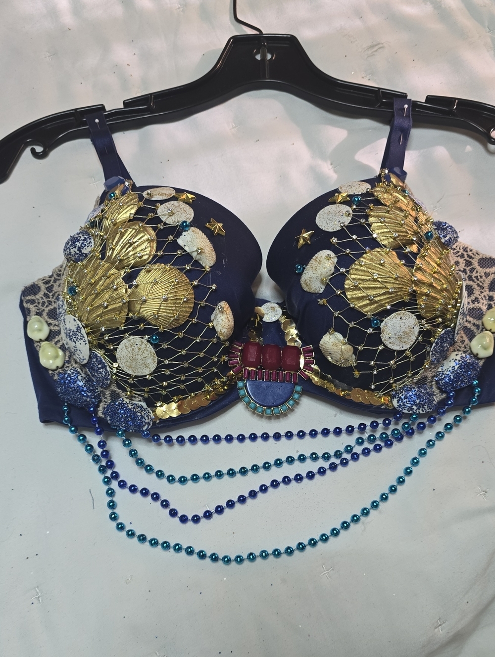 Navy Embellished Victoria Bra with Gold Seashells Accents - Picture 1 of 6